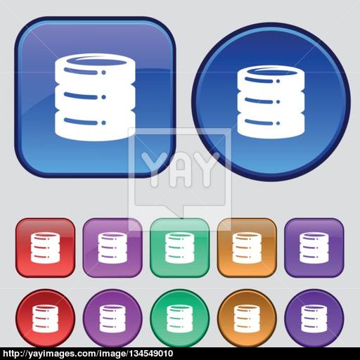 Hard Disk Icon Sign A Set Of Twelve Vintage Buttons For Your