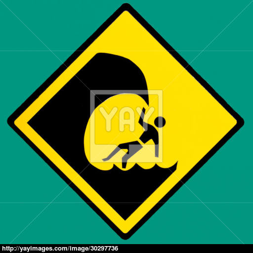 Dangerous Surf Hazard Symbol Warning Sign On Green Image
