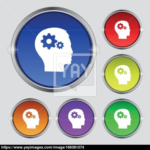Pictograph Of Gear In Head Icon Sign Round Symbol On Bright