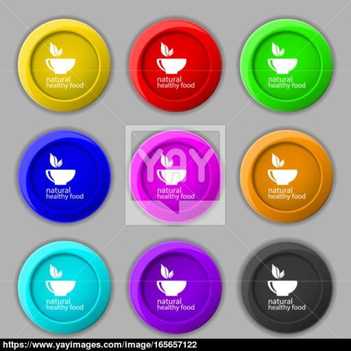 Healthy Food Concept Icon Sign Symbol On Nine Round Colourful