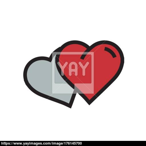 Vector Two Heart Icon Cartoon Red Color Vector