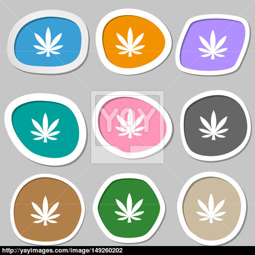 Cannabis Leaf Icon Symbols Multicolored Paper Stickers Image