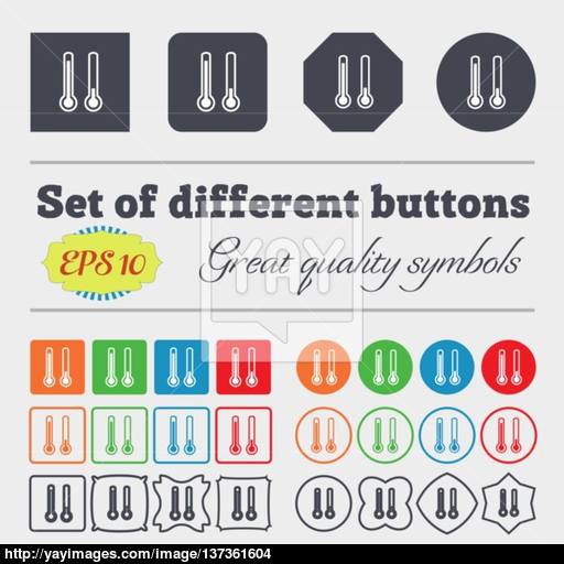 Thermometer Temperature Icon Sign Big Set Of Colorful, Diverse