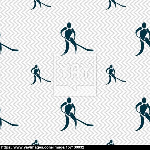Winter Sport, Hockey Icon Sign Seamless Pattern With Geometric