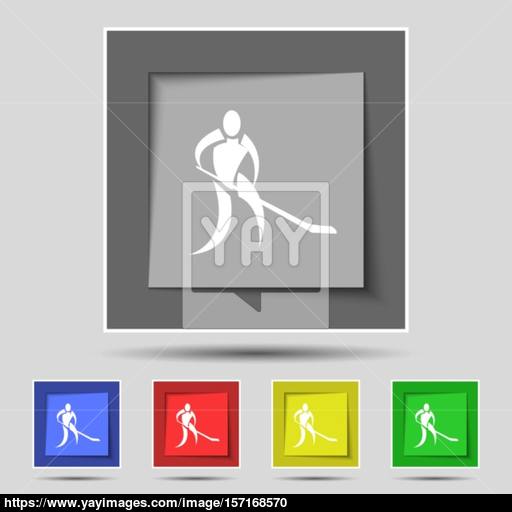 Winter Sport, Hockey Icon Sign On Original Five Colored Buttons