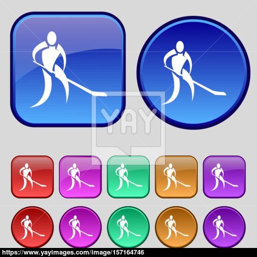 Winter Sport, Hockey Icon Sign A Set Of Twelve Vintage Buttons