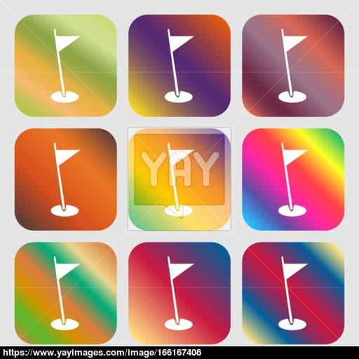 Flag Hole Sign Icon Sport Symbol Nine Buttons With Bright