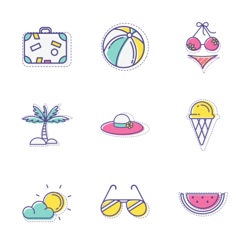 Summer Holiday Icons Set Free Vector Icon Packs Free Vector