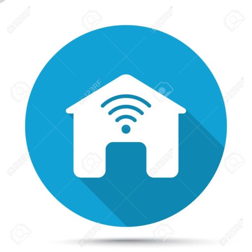Cropped White Smart Home Icon On Blue Button