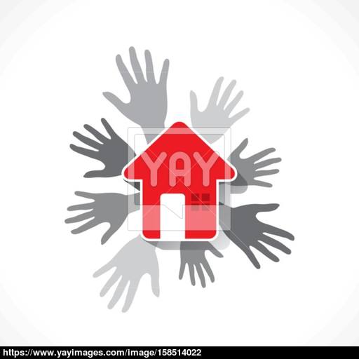 Red Home Icon On Yellow Hand Background Vector