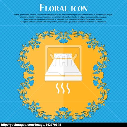 Kitchen Hood Icon Sign Floral Flat Design On A Blue Abstract