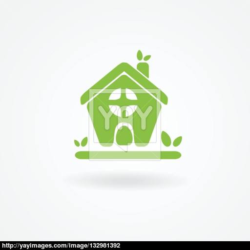 Eco House With Green Leaves House Logo Ecological House Icon