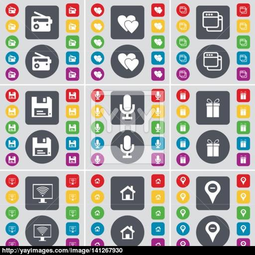 Radio, Heart, Window, Floppy, Microphone, Gift, Monitor, House