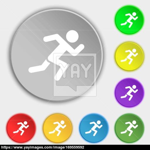 Simple Running Human Icon Sign Symbol On Eight Flat Buttons