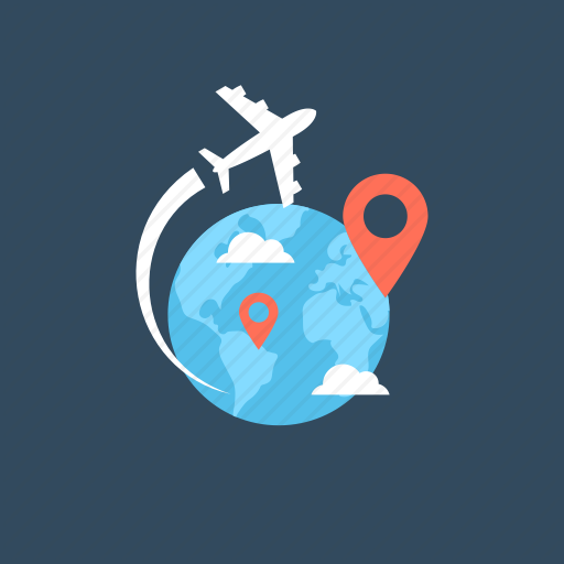 Airplane, Business Travel, Location, World Map Icon