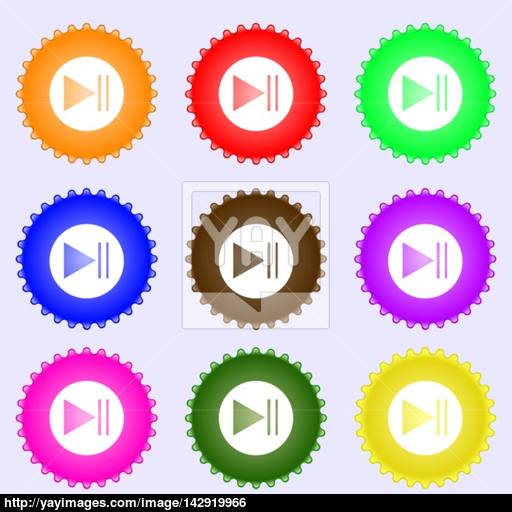 Play Button Icon A Set Of Nine Different Colored Labels Vector