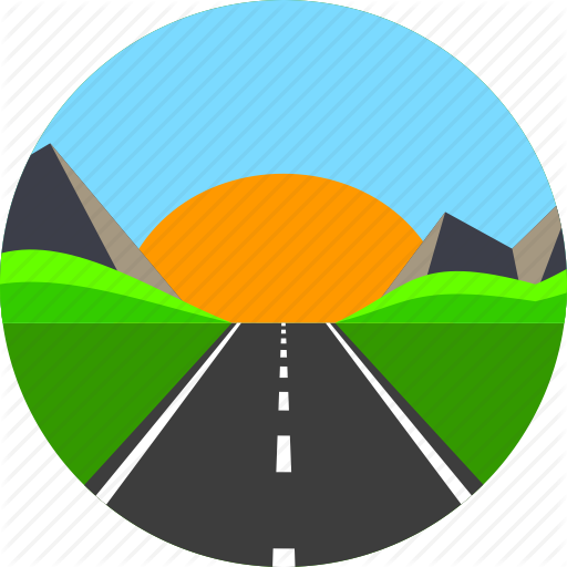 Asphalt, Highway, Horizon, Mountain, Road, Sun, Way Icon