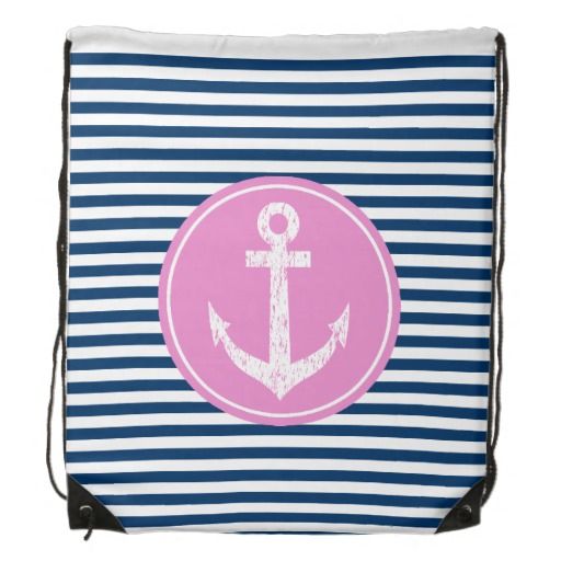 Nautical Drawstring Bag With Pink Boat Anchor Icon Boats Ships