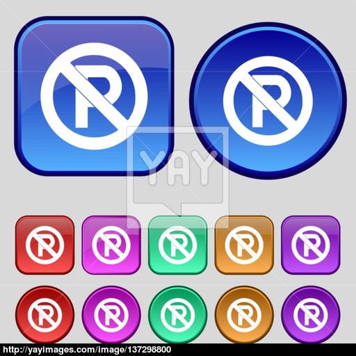 No Parking Icon Sign A Set Of Twelve Vintage Buttons For Your