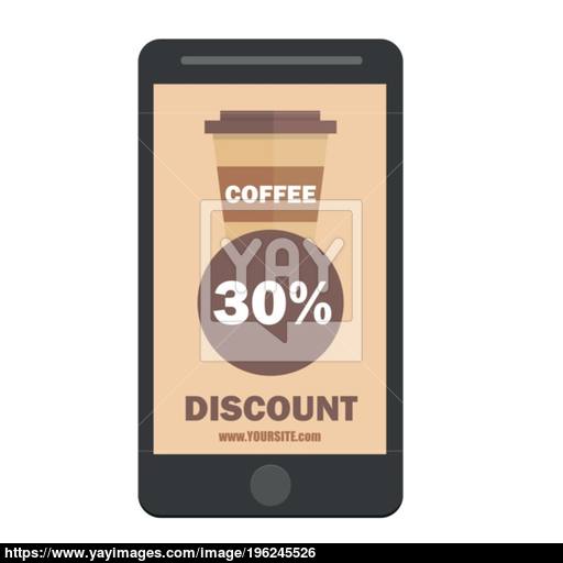 Smartphone Coffee Cup Discount Icon Flat Design Style Vector
