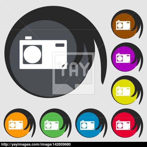 Photo Camera Sign Icon Digital Symbol Symbols On Eight Colored
