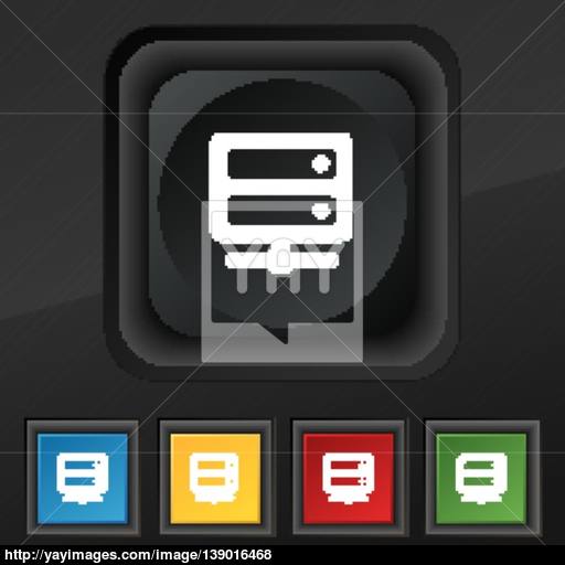Server Icon Symbol Set Of Five Colorful, Stylish Buttons On Black