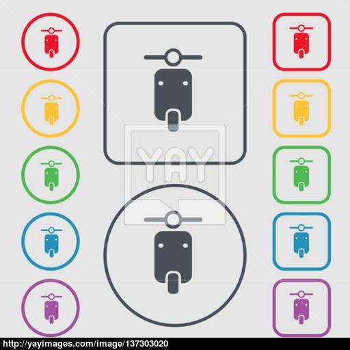 Motorcycle Icon Sign Symbol On The Round And Square Buttons