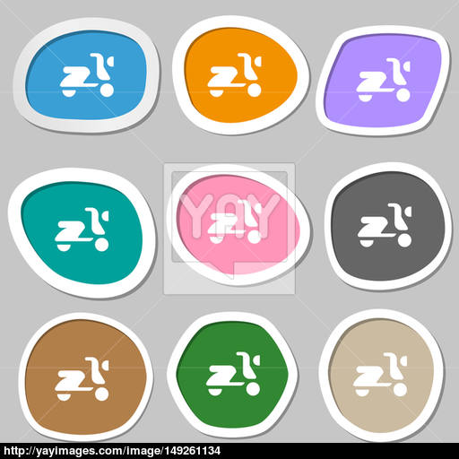 Scooter, Bike Icon Symbols Multicolored Paper Stickers Image