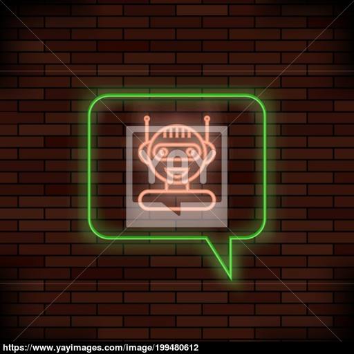 Neon Chat Bot On Brick Background Artificial Intelligence Concept