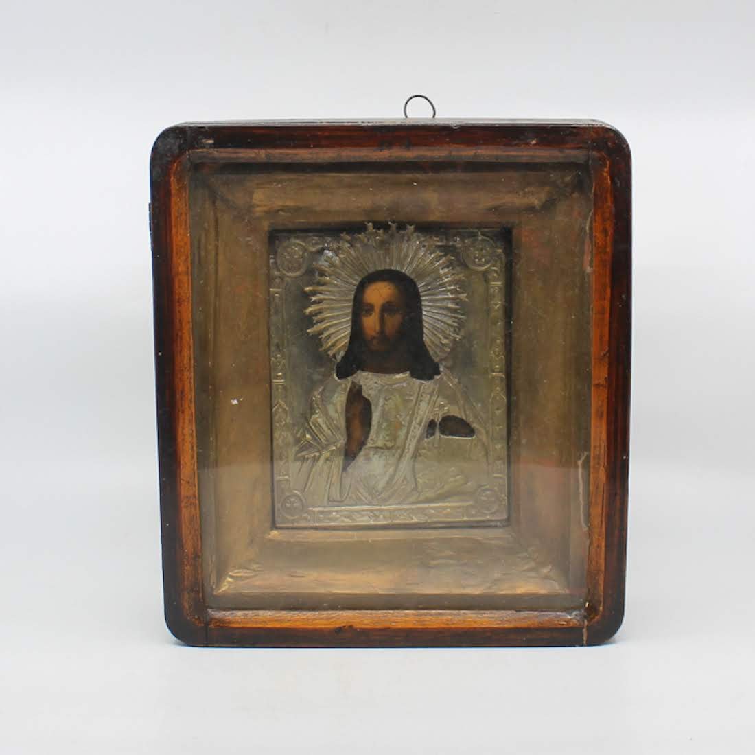 Antique Russian Icon Of Jesus In Sterling Oklad