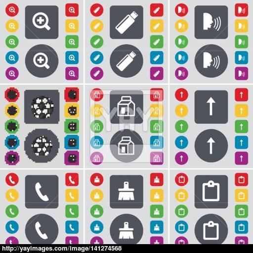 Magnifying Glass, Usb, Talk, Ball, Pack, Arrow Up, Receiver, Brush