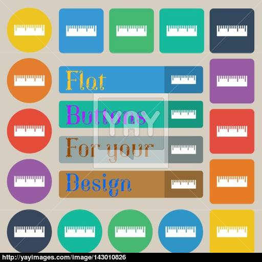 Ruler Sign Icon School Tool Symbol Set Of Twenty Colored Flat
