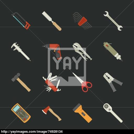 Hand Tools Icon Set Flat Design Vector
