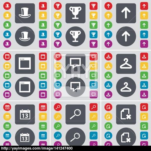 Silk Hat, Cup, Arrow Up, Window, Chat Bubble, Hanger, Calendar