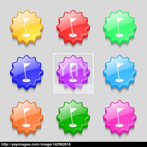 Flag Hole Sign Icon Sport Symbol Symbols On Nine Wavy Colourful