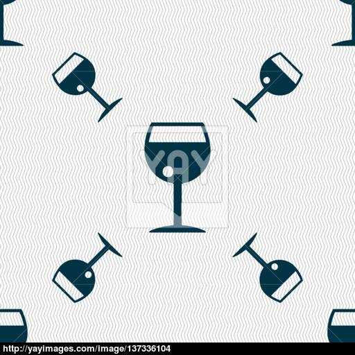 Glass Of Wine Icon Sign Seamless Pattern With Geometric Texture