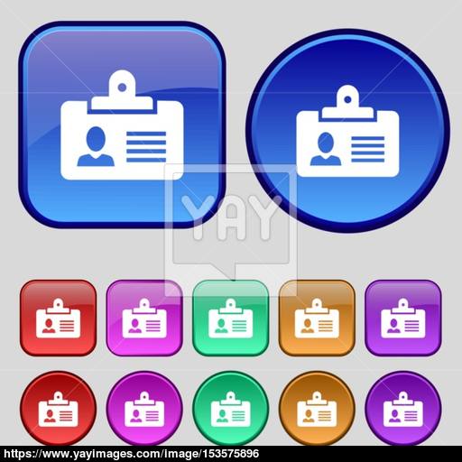 Identification Card Icon Sign A Set Of Twelve Vintage Buttons