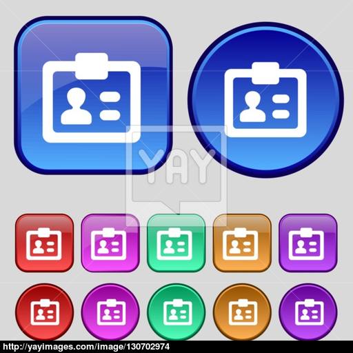 Id, Identity Card Icon Sign A Set Of Twelve Vintage Buttons