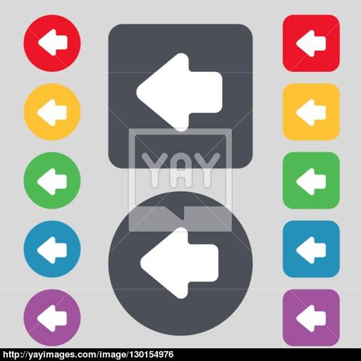 Arrow Left, Way Out Icon Sign A Set Of Colored Buttons Flat