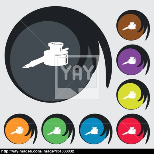 Pen And Ink Icon Sign Symbol On Eight Colored Buttons Vector