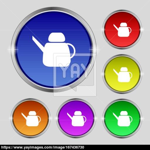 Kettle Icon Sign Round Symbol On Bright Colourful Buttons Vector