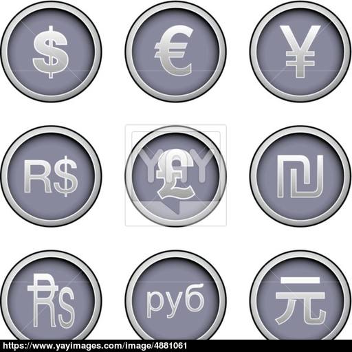 International Currency Symbol Web Icons Vector