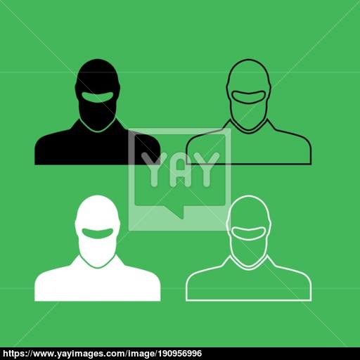 Man In Balaclava Or Pasamontanas Icon Black And White Color Set