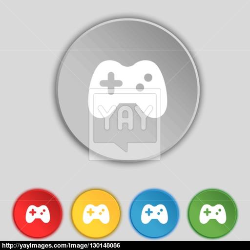 Joystick Icon Sign Symbol On Five Flat Buttons Vector Vector
