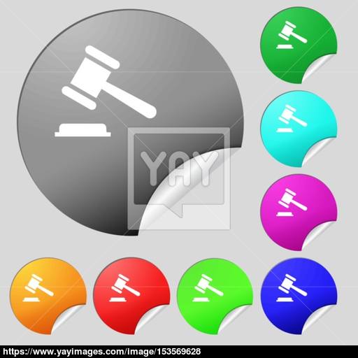 Judge Or Auction Hammer Icon Sign Set Of Eight Multi Colored