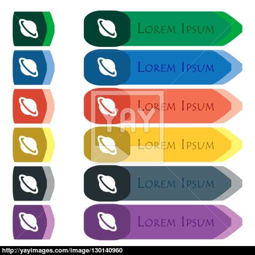 Jupiter Planet Icon Sign Set Of Colorful, Bright Long Buttons