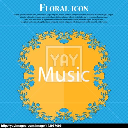 Music Sign Icon Karaoke Symbol Floral Flat Design On A Blue