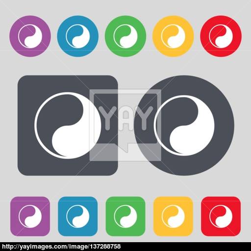 Yin Yang Icon Sign A Set Of Colored Buttons Flat Design