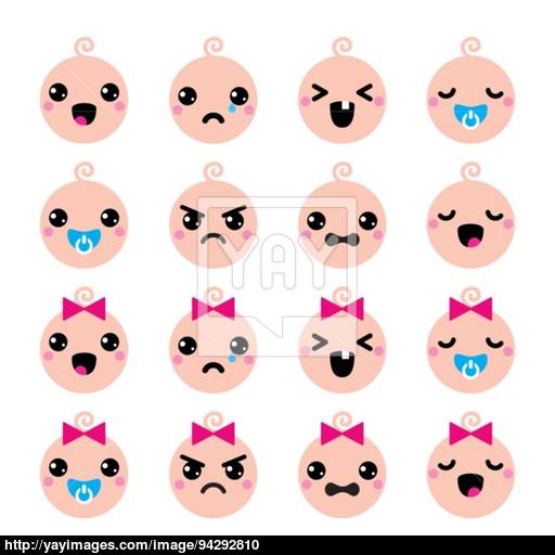 Baby Boy And Girl Cute Kawaii Icons Set Vector