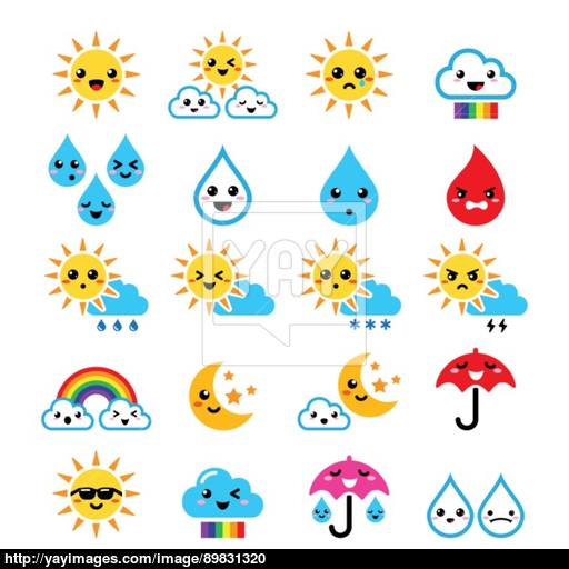 Cute Sun, Rainbow, Moon, Rain And Cloud